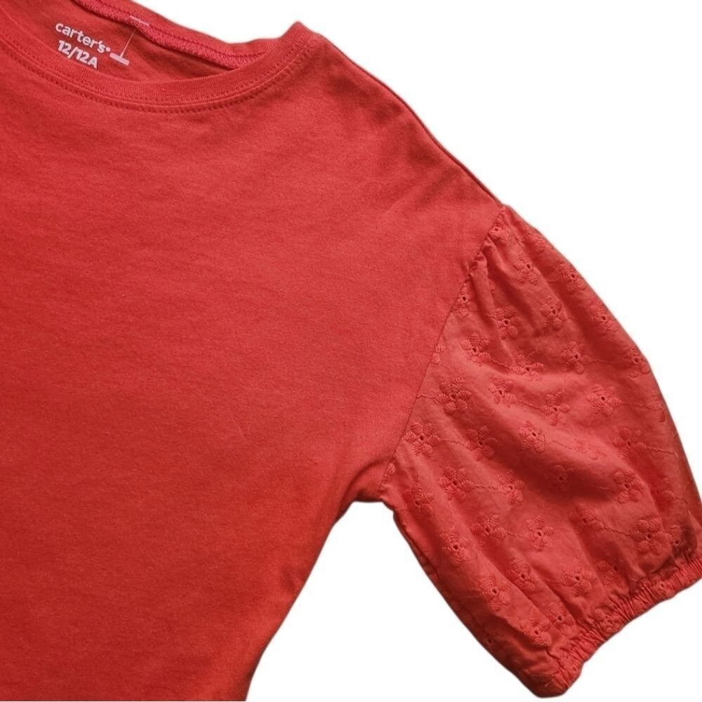 Carter's Kids Girls Orange Eyelet Puff Short Sleeve Crop Top Soft Cotton Size 12 - Picture 4 of 12